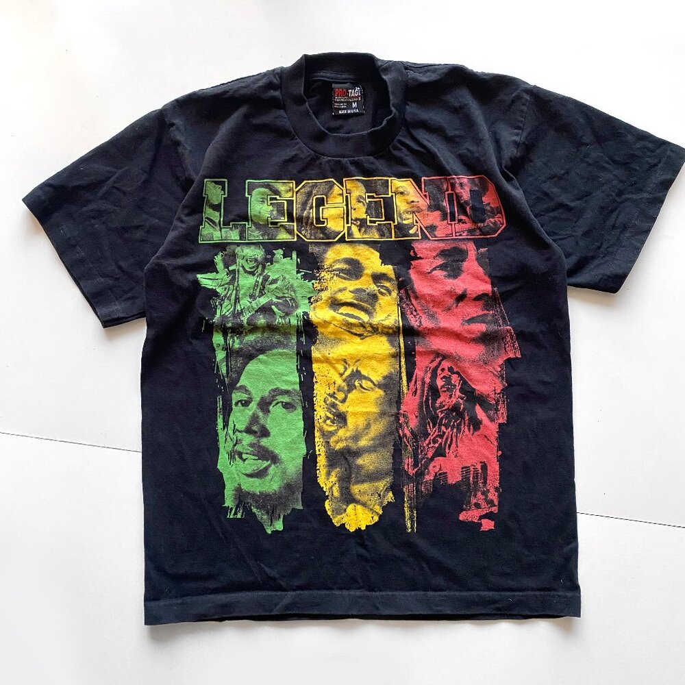 Vtg 90s Bob Marley Legend T-Shirt PRO-TAG USA Made Reggae Rasta Black Mens M
